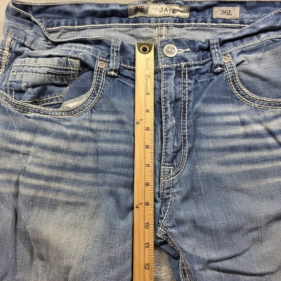 BKE Jake Jeans Mens 36x36 Blue Straight Leg Distressed Denim Classic Casual - Picture 10 of 11